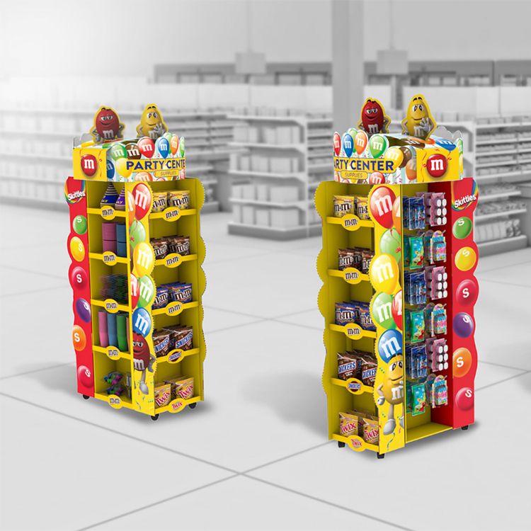 Customized Four-Sided Stand-Up Cardboard Display Stand Recyclable 4-Layer Paperboard Material for Supermarket Candy Rack — view 3