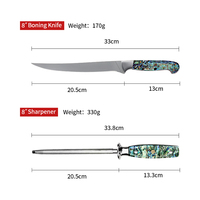 Ensemble de tige d'affûtage de couteaux à filet de 8 pouces couteau à poisson avec poignée en coquille d'ormeau en résine ensemble de couteaux de cuisine