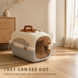 Cage de transport pliable pour animaux de compagnie en plastique grande capacité, pour chat et chien, avec porte en maille métallique - Product Image 3