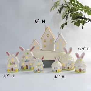 Figura Decorativa de Conejo de Pascua de Porcelana con Luz LED Cálida Blanca, Adornos Lindos para el Hogar y Fiestas, Venta al por Mayor - Product Image 1