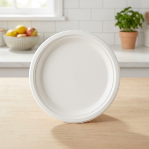 Assiette jetable ronde en bagasse, biodégradable et compostable, en canne à sucre, pour fêtes, restaurants et traiteurs - Product Image 1