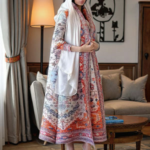 OEM/ODM Abaya Berkualitas Tinggi 2025 Dubai Wanita Muslimah Modis Tradisional Ukuran Besar Cardigan Terbuka Depan Berlipit Kaftan Panjang - Product Image 1