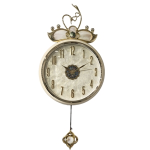 <span class=keywords><strong>Horloge</strong></span> <span class=keywords><strong>murale</strong></span> élégante de style français, <span class=keywords><strong>horloge</strong></span> <span class=keywords><strong>murale</strong></span> décorative haut de gamme en blanc crème et or avec détail en nacre - Product Image 1