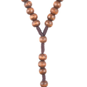 Дешевая черная веревочная плетеная молитвенная четная бусина, коричневые деревянные бусины и католическое колье с крестиком Иисуса, цепочка для подарка - Product Image 3