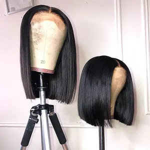 Perruque Bob Lace Front Wig naturelle brésilienne, cheveux vierges, courte, Style carré, pour femmes noires, meilleure vente