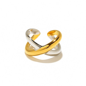 Stainless Steel <b>Ring</b> Geometric Open X Shape 18k Gold Plated Two Tone Women's Fashion Jewelry Gift - Product Image 4