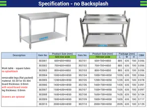 Heavybao Stainless Steel Commercial Kitchen Furniture Food Preparation Work Table For Restaurant