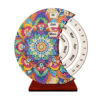 Calendrier de bureau en bois écologique rotatif 3D, art diamanté, mandala, DIY, calendrier de l'avent réutilisable avec strass de forme spéciale