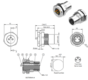 Conector circular blindado IP67 chapado en oro 3 pines M8 A-code Socket montaje en panel copa de soldadura conector PCB impermeable - Product Image 6