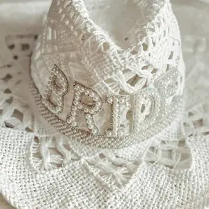 Summer Western Wedding Party Cream White Cowgirl Bride Straw Hat