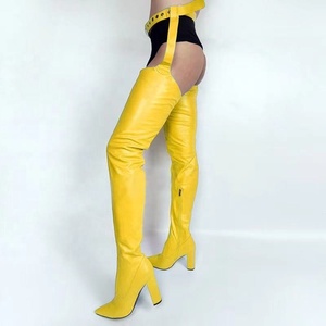 Special Style Design Women Winter Boots Over the Knee High Chunky Heels Zipper Decorate Solid Pointed Toe Beauty Sexy <b>Shoes</b> - Product Image 1