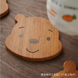 ชุดจานรองแก้วไม้ลายการ์ตูนหมีสำหรับกาแฟ ชา ถ้วย แผ่นรองกันความร้อน อุปกรณ์เสริมบนโต๊ะอาหารที่บ้าน - Product Image 5