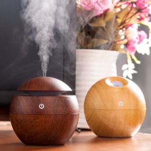 New Arrivals Portable Led Round Wood Grain 130ml <strong>Mini</strong> Humidifier <strong>Purifier</strong> Ultrasonic Aroma <strong>Diffuser</strong> air Humidifier for Home - Product Image 5