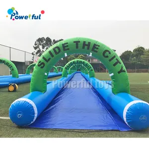 Outdoor funny water game of city slide inflatable long 120x3m size slide commercial city slip water recycling giant splash slip