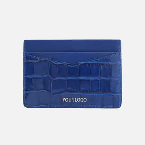 Carteira de couro de crocodilo genuína de luxo personalizada unisex slim minimalista porta-cartões de crédito carteira de identificação de couro genuína