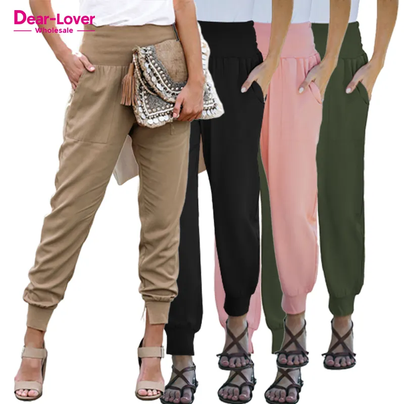 Dear-Lover Casual High Waist Trousers Women Black Pocketed Casual Joggers Pants