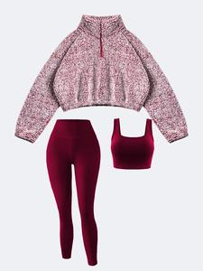 Aoyema tuta sportiva da <span class=keywords><strong>donna</strong></span> 2025 autunno felpa con cappuccio mezza cerniera traspirante a vita alta con scollo a V Set Fitness da <span class=keywords><strong>palestra</strong></span> in tre pezzi - Product Image 3