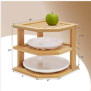 Bamboo 3 Tier Corner Shelf Octagonal Kitchen Storage Rack For Fruit <b>Vegetables</b> <b>Standing</b> Type - Product Image 3