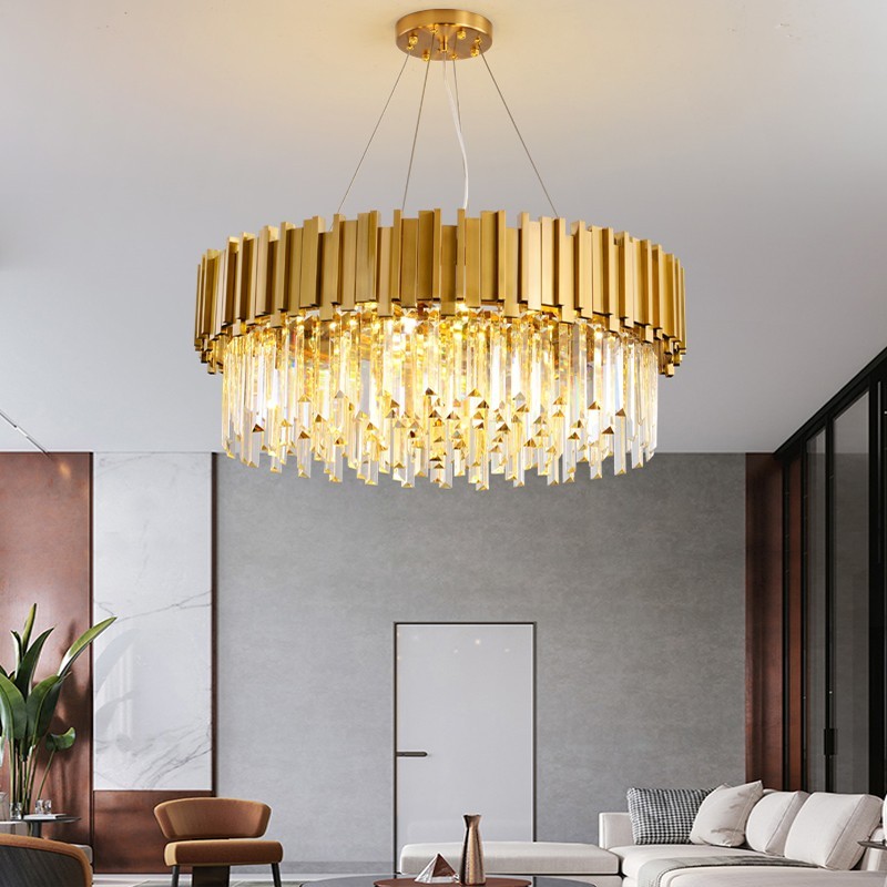 Modern Luxury K9 Gold Crystal Chandelier Dimmable 3000K-6000K LED Pendant Light for Home Hotel Decor CE RoHS 3 Years Warranty