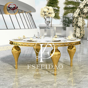 Meubles de mariage de luxe Table à manger ronde en acier inoxydable avec plateau en cristal et noyau en MDF pour la maison et l'hôtel Design moderne - Product Image 1