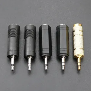 黑色/金色3.5毫米公对6.35母立体声适配器插头转换器耳机音频插头端子麦克风连接器