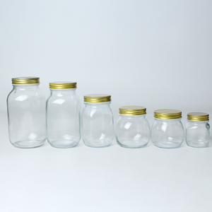 Wholesale food storage jam sauce honey canning jars container wide mouth mason jars 8 oz 16 oz /32oz with golden metal lids