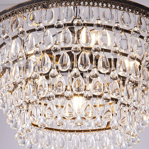 Lustre rond en cristal avec cadre doré en acier inoxydable, hauteur réglable, ampoule LED E26 5000K lumière du jour pour salon - Product Image 5