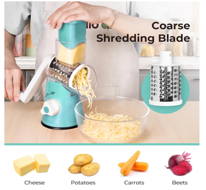 Trituratore di formaggio a manovella in acciaio inox affettatrice per verdure con manico per affettatrice dadi tritacarne grattugia rotante con 3 tamburi - Product Image 3