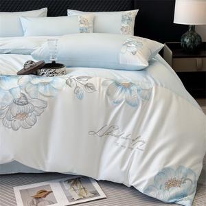 Housse <span class=keywords><strong>de</strong></span> couette brodée <span class=keywords><strong>de</strong></span> fleurs en <span class=keywords><strong>coton</strong></span> à double brin en <span class=keywords><strong>satin</strong></span> draps <span class=keywords><strong>de</strong></span> <span class=keywords><strong>lit</strong></span> en <span class=keywords><strong>coton</strong></span> à longues fibres ensemble <span class=keywords><strong>de</strong></span> literie quatre pièces - Product Image 4