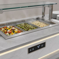 Comptoir buffet en bois personnalisé, station réfrigérée pour la présentation de salades de fruits et de boissons dans les restaurants
