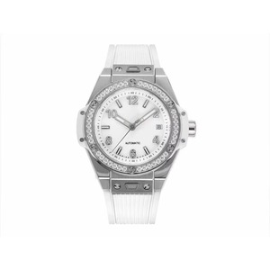 Reloj mecánico automático de lujo para hombre y mujer, correa de silicona blanca, bisel con diamantes de imitación, reloj de pulsera deportivo de acero inoxidable a la moda - Product Image 1