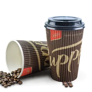 Toptan kağıt fincan kahve 6.5 oz-Toptan temiz sızdırmaz geçirmez High-end yalıtımlı dalgalanma duvar sarılmış 8 Oz 10 Oz 12 Oz 16 Oz kağıt bardak içecek