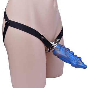 FRRK-3267B Monstor Realistic <b>Dildo</b> Looking Chastity Cage with Strap on Belt Transformation Device Stainless Steel - Product Image 5