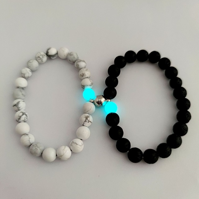 Hot Sale Luminous Lava Tiger Eye Beaded Long Distance Couples Matching Relationship Bracelet