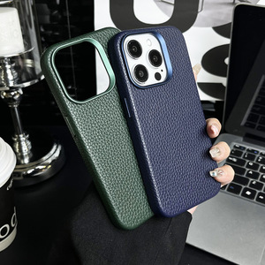 Custodia per telefono con motivo litchi di lusso per <span class=keywords><strong>IPhone</strong></span> 16 pro max-12 con funzione di ricarica Wireless Cover completa custodia per telefono in pelle antiurto - Product Image 2