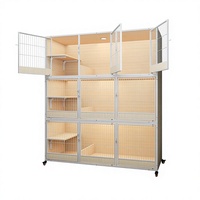 Cage à chat en bois massif à trois niveaux avec grand espace et trois portes, idéale pour l'élevage de chats et l'utilisation en villa, salle de mise bas toutes saisons