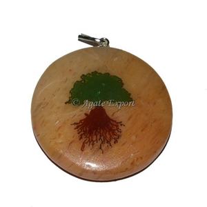 Piedra semipreciosa Artesanía Impreso Chakra Reiki piedra Colgante de árbol de cuarzo dorado - Product Image 1