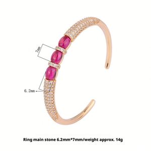 Fashion Jewelry Eco-friendly <b>Copper</b> Statement 6*8mm Red Corundum Zircon Gold Plated Cuff <b>Bangle</b> Women for Daily Wear - Product Image 2