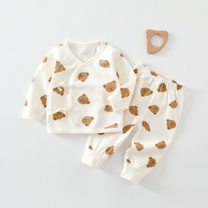 Ensemble de sous-vêtements en coton pur pour nouveau-né, motif dessin animé, automne, avec entrejambe ouvert, 0-6 mois, deux pièces, vente en gros - Product Image 2