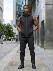 Felpa con <span class=keywords><strong>Cappuccio</strong></span> <span class=keywords><strong>Senza</strong></span> Maniche Personalizzata da Uomo, Nera con Inserti in Nylon, Tasche Laterali Nascoste e Cerniera, per Palestra - Product Image 3