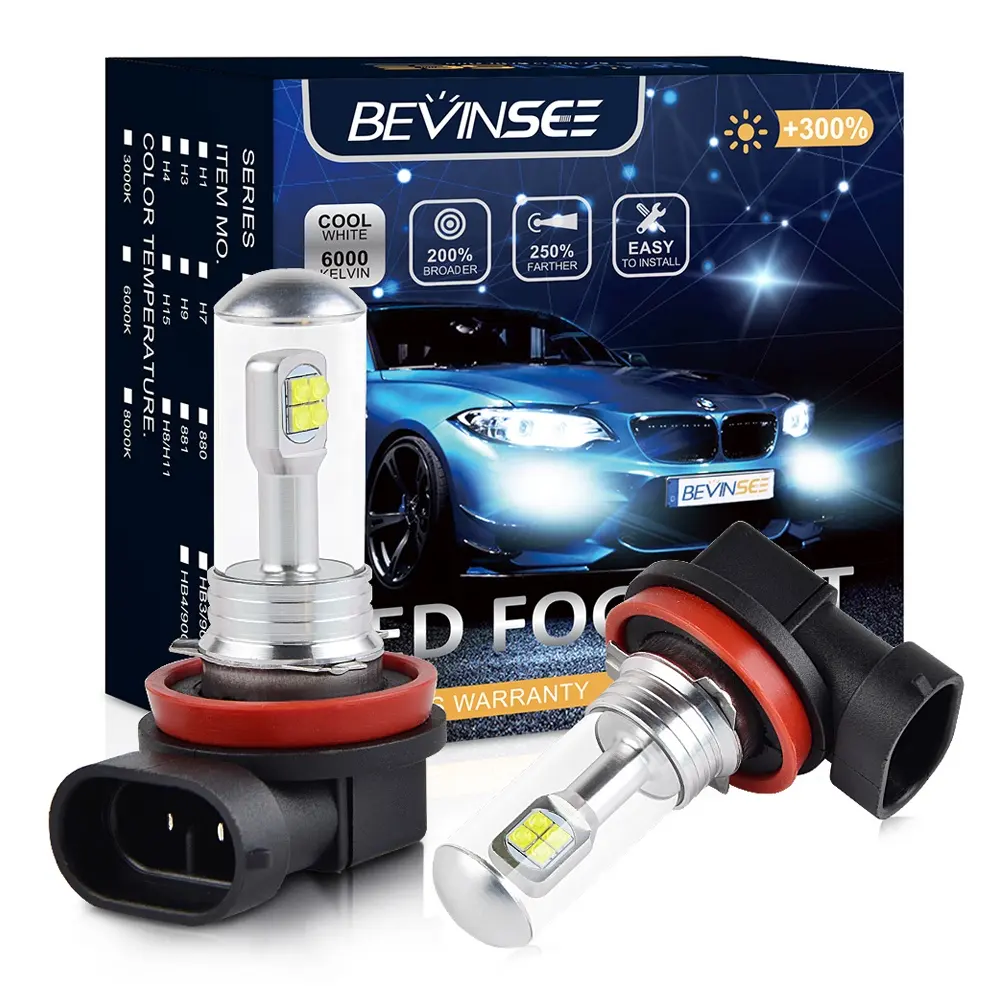 Bevinseeスーパーブライト自動照明システム8WハイロービームカーLedフォグライトH3H11 9006880Ledライトヘッドランプ