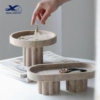 Plateau de rangement rond en travertin pour la maison, plateau à bijoux en marbre travertin pour salle de bain