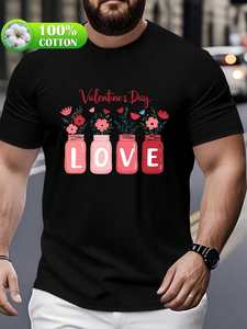 T-Shirt con Stampa 'Love' e Barattolo Mason per San Valentino, Taglia Grande, Manica Corta, Collo Tondo, Unisex, Casual, 100% Cotone, Jersey 180g - Product Image 3