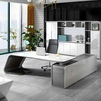 Bureau de direction moderne design, mobilier de bureau haut de gamme, table de patron en forme de L avec armoire latérale, bureau de luxe pour PDG et directeurs