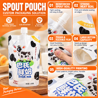 Sachet Doypack Personnalisé Imprimé, Qualité Alimentaire, Stratifié, avec Bouchon à Vis pour Emballage de Lait Frais, Produits Laitiers Liquides et Jus
