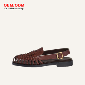 Premium Genuine Leather Woven Sandals Comfortable Brown Open Back Slingback Loafers Classic Breathable Summer Fisherman Flats - Product Image 1