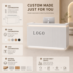 Comptoir de réception moderne en métal, comptoir d'accueil minimaliste avec éclairage LED, personnalisable, mobilier de bureau pour salon de beauté - Product Image 3