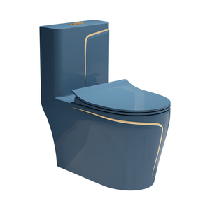WC monobloc de luxe en céramique avec ligne dorée, noir, à double chasse, design moderne, pour salle de bain, toilettes colorées avec lavabo - Product Image 2