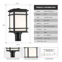 Lámpara de Poste LED Contemporánea para Exteriores, IP44 Impermeable, Carcasa de Aluminio Negro, Garantía de 3 Años, Luz Blanca Neutra de 4100K, para Patio o Puerta