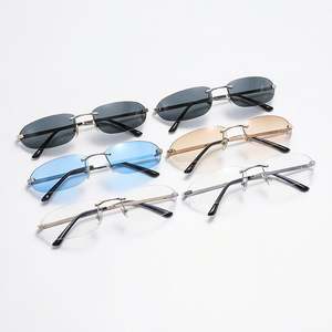 Lunettes de soleil ovales sans monture en alliage rétro Y2K avec logo personnalisé, protection UV400, petite monture, pour hommes et femmes, collection 2025 - Product Image 2